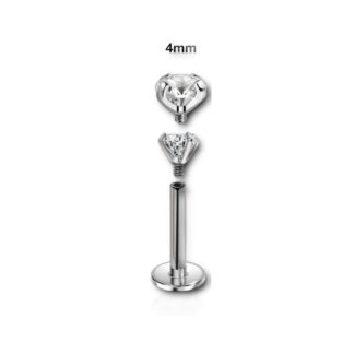 Labret acier 316L filetage interne · CZ sertie — détails