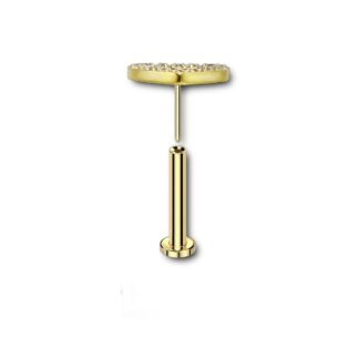 Labret push-in titane doré · top cœur CZ — détails