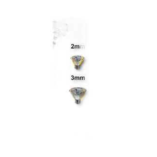Barbell titane PVD doré sourcil · double CZ 2mm — détails