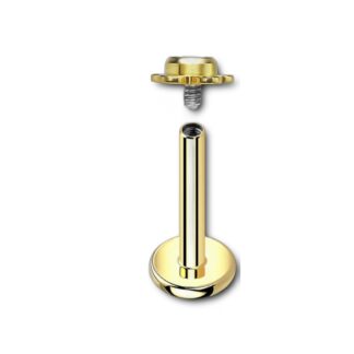 Labret titane PVD doré · top fleur cristal — détails