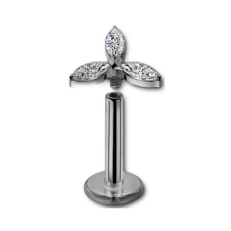 Labret titane · top fleur 3 cristaux marquise