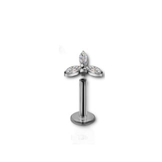 Labret titane · top fleur 3 cristaux marquise — détails